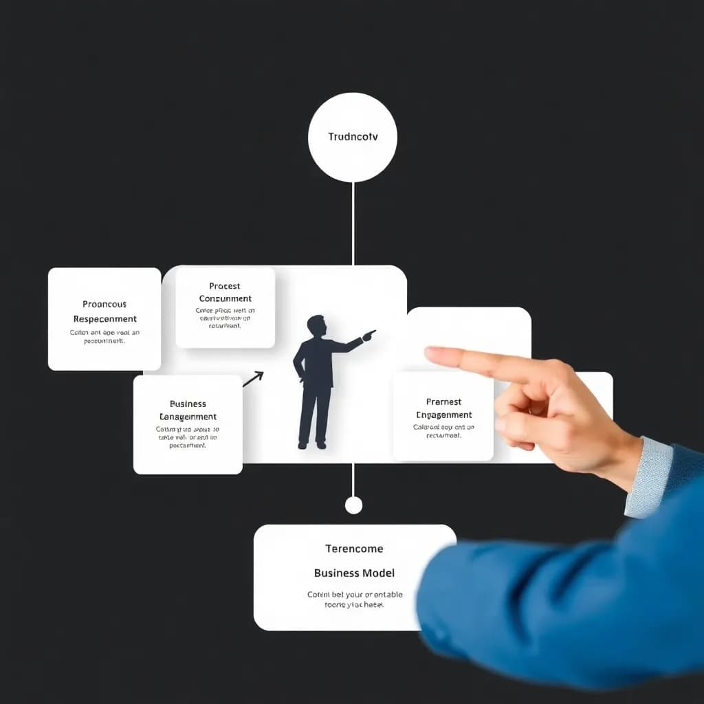 Business model diagram with a person pointing
